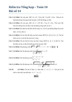 Kiểm tra tổng hợp  Toán 10 - Bài số 14